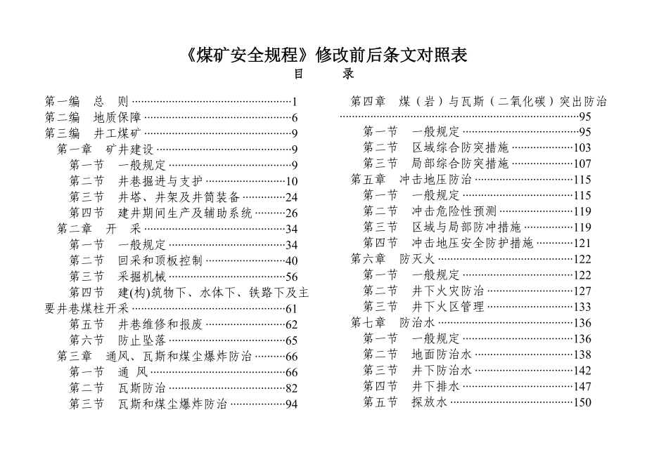 [煤矿安全规程]修改前后条文对照表参考范本_第1页
