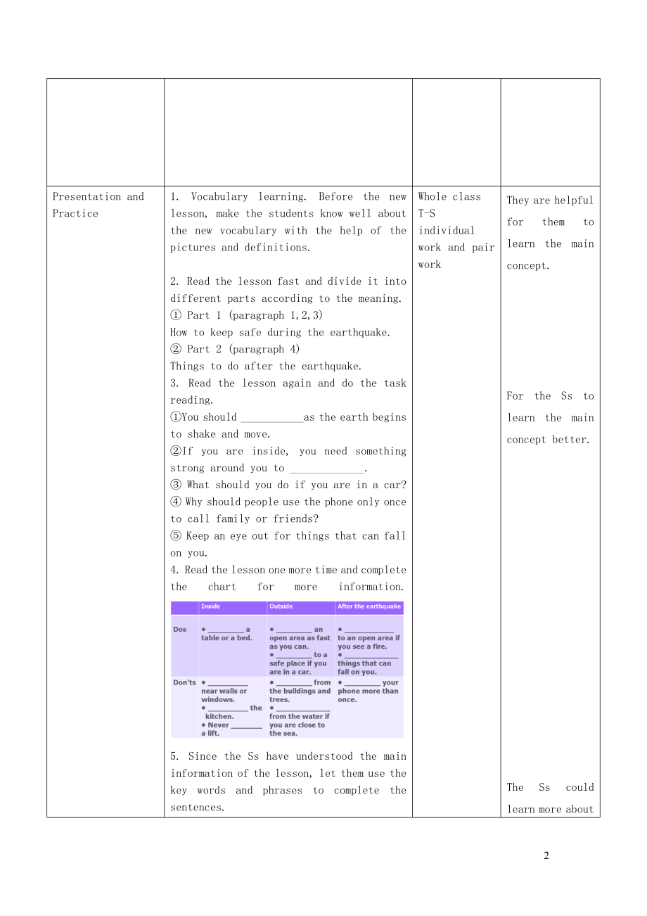 2021年九年级英语上册Unit3SafetyLesson17StayingSafeinanEarthquake教学设计新版冀教版_第2页