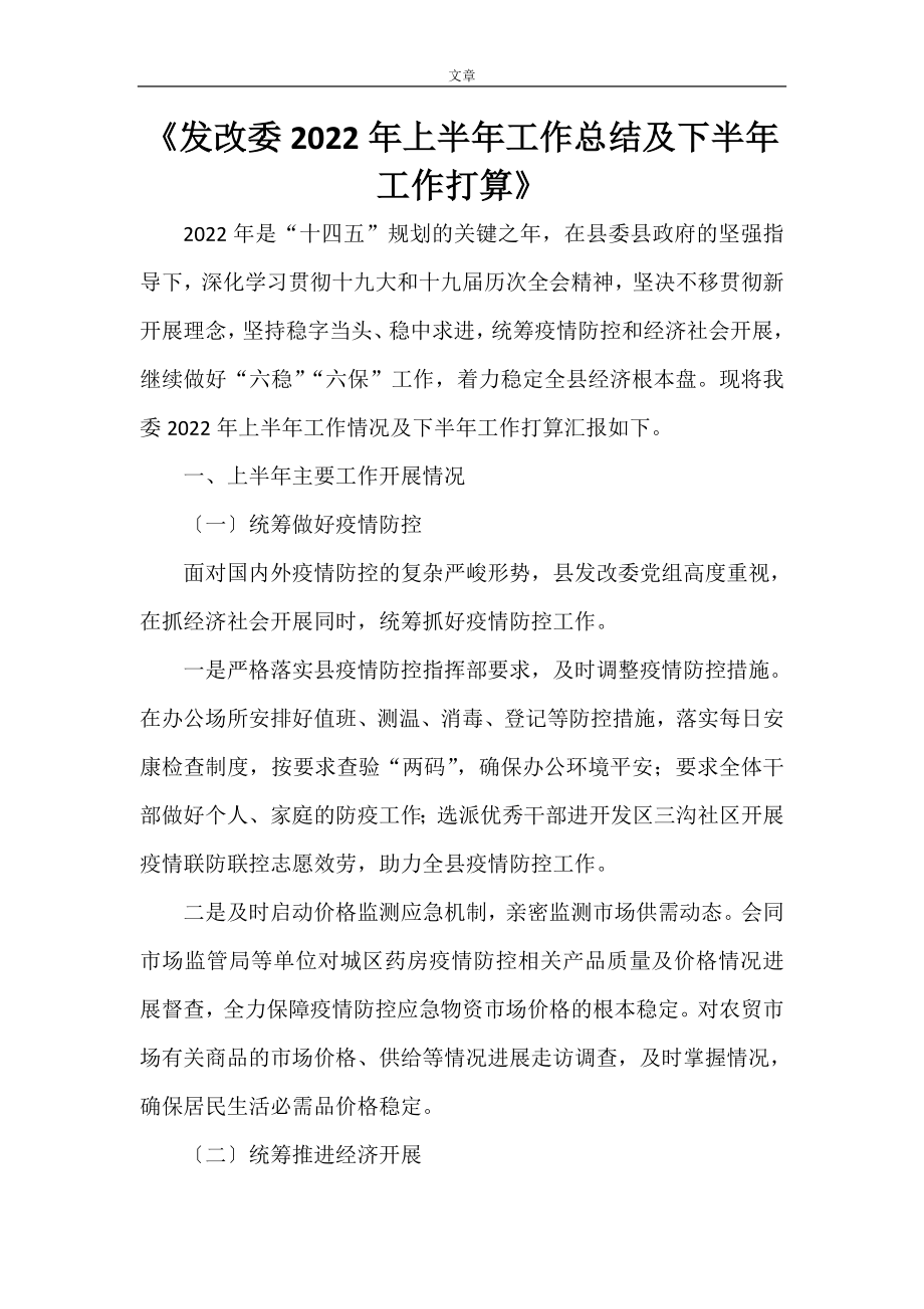 《发改委2023年上半年工作总结及下半年工作打算》_第1页