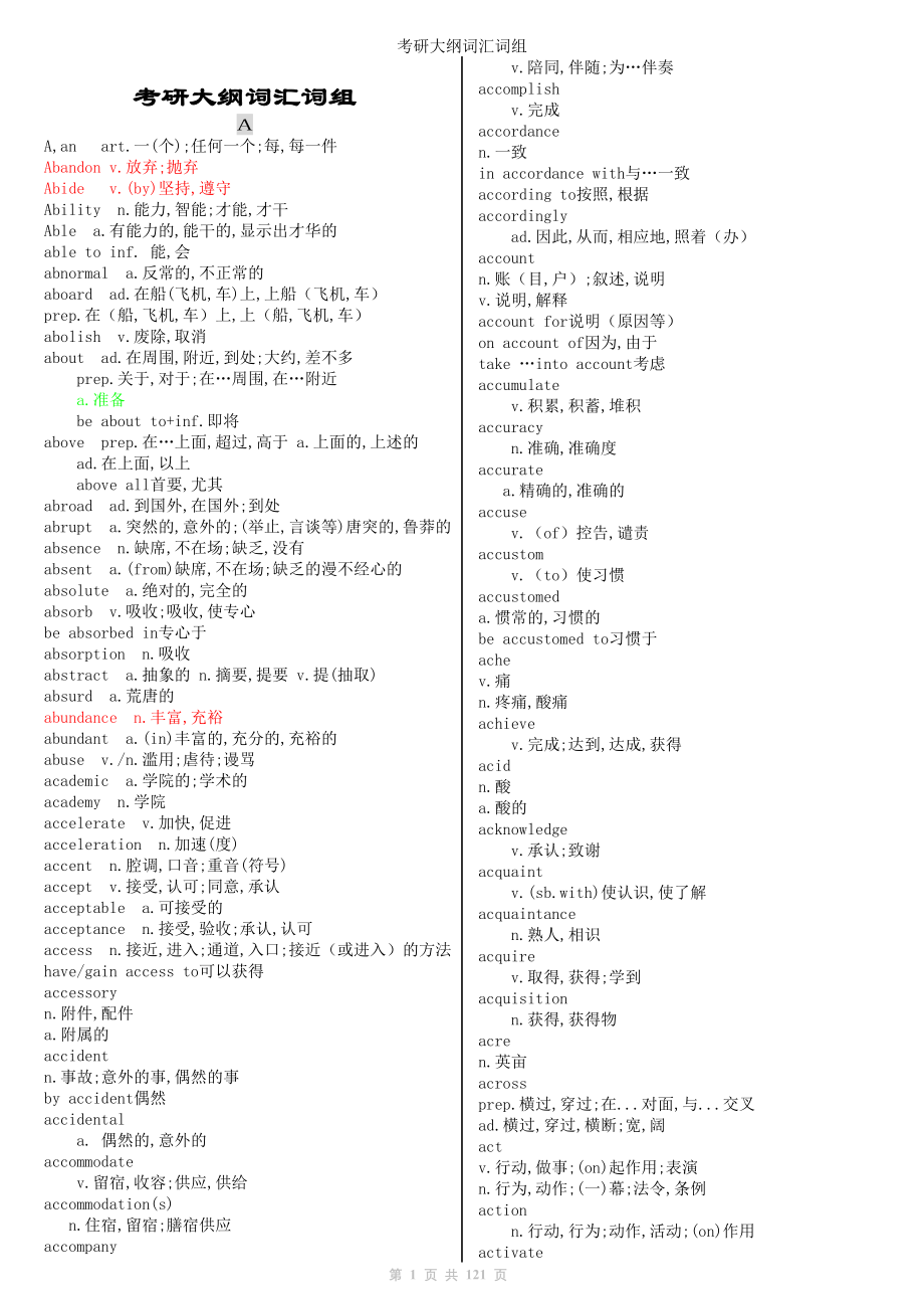 考研大纲词汇词组参考模板范本_第1页