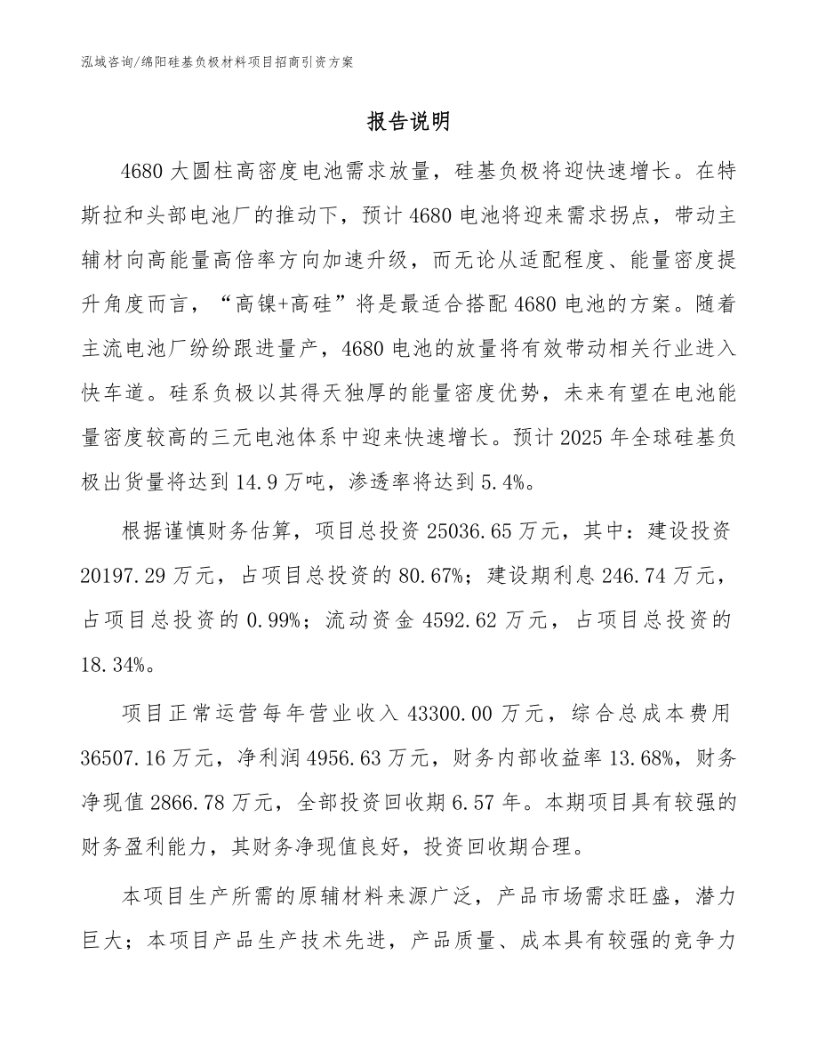 绵阳硅基负极材料项目招商引资方案（模板参考）_第2页