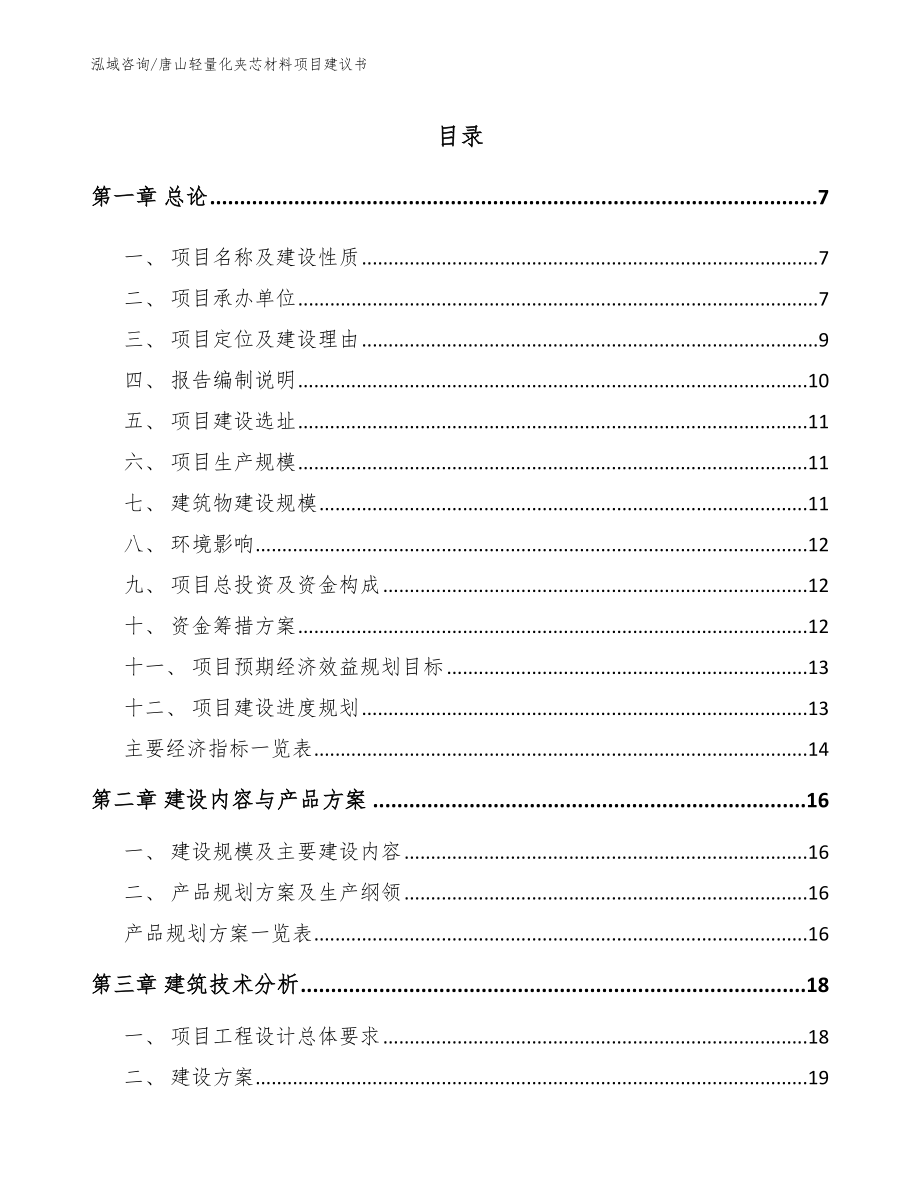 唐山轻量化夹芯材料项目建议书_范文_第1页