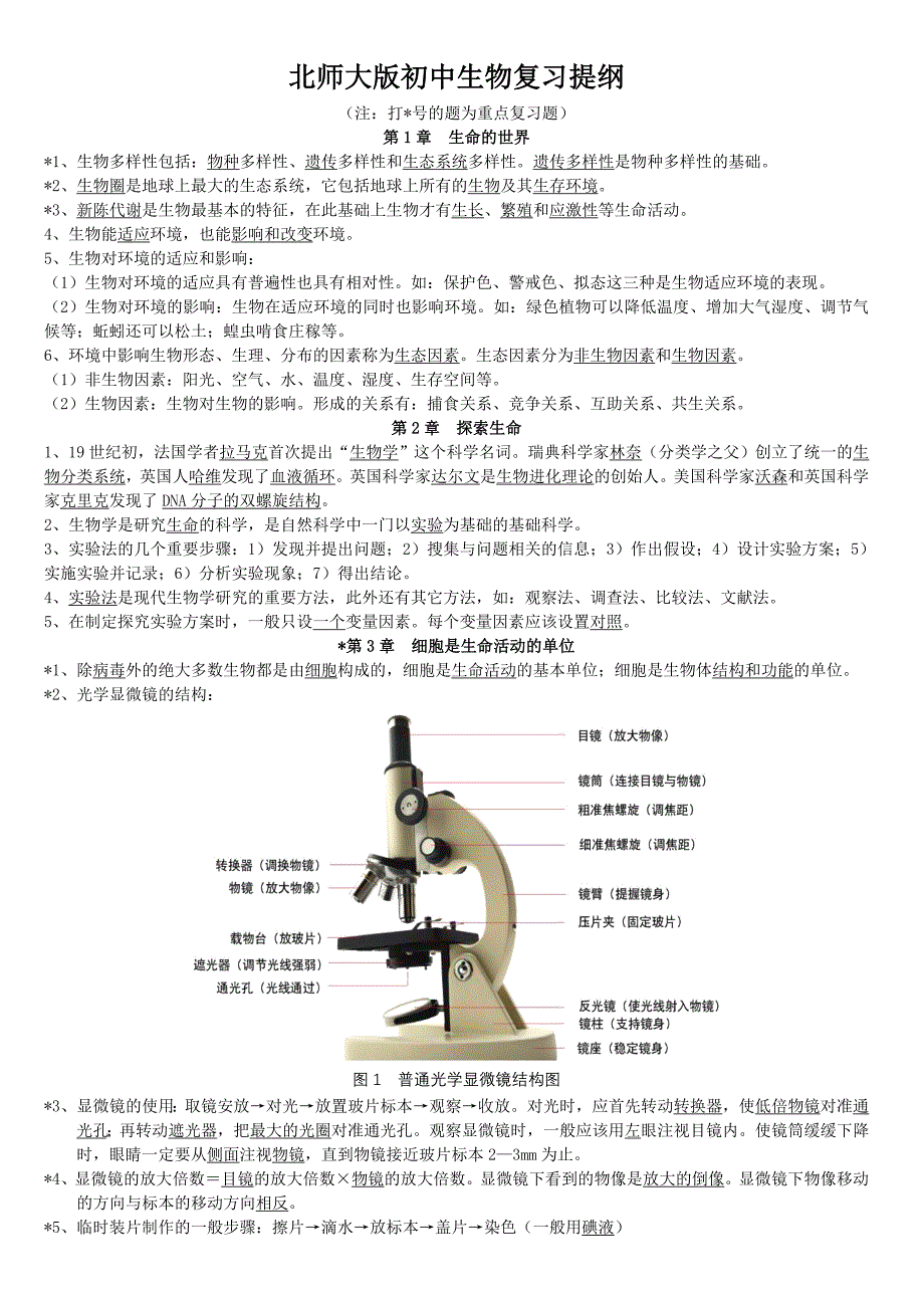 北师大版初中生物复习提纲_第1页
