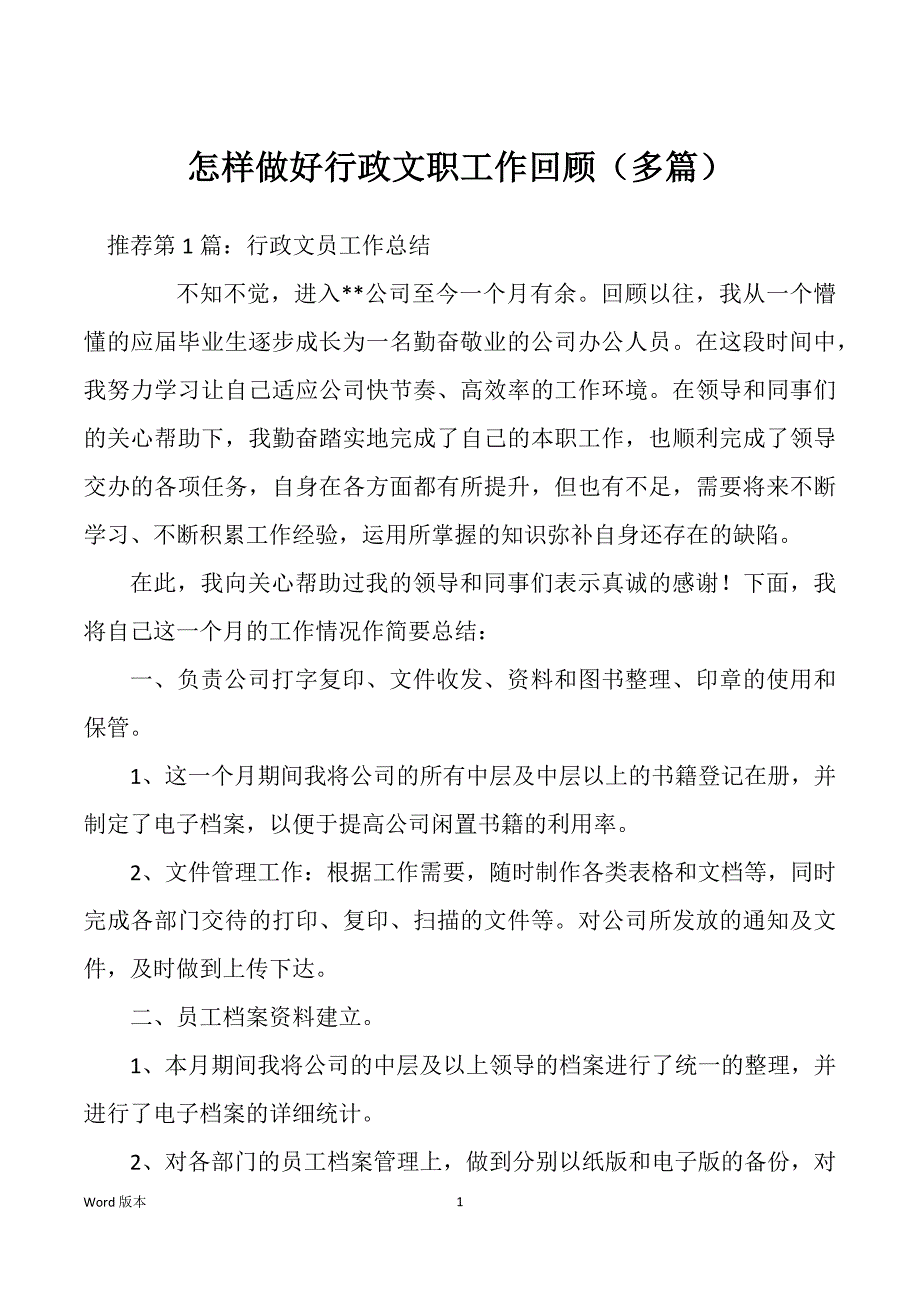 怎样做好行政文职工作回顾（多篇）_第1页