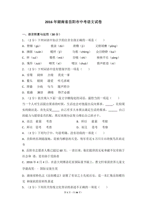 2016年湖南省岳阳市中考语文试卷（含解析版）