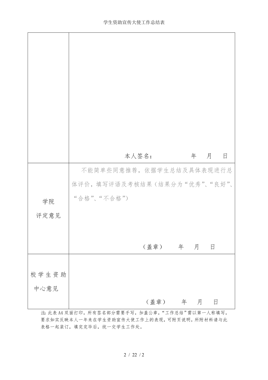 学生资助宣传大使工作总结表参考模板范本_第2页