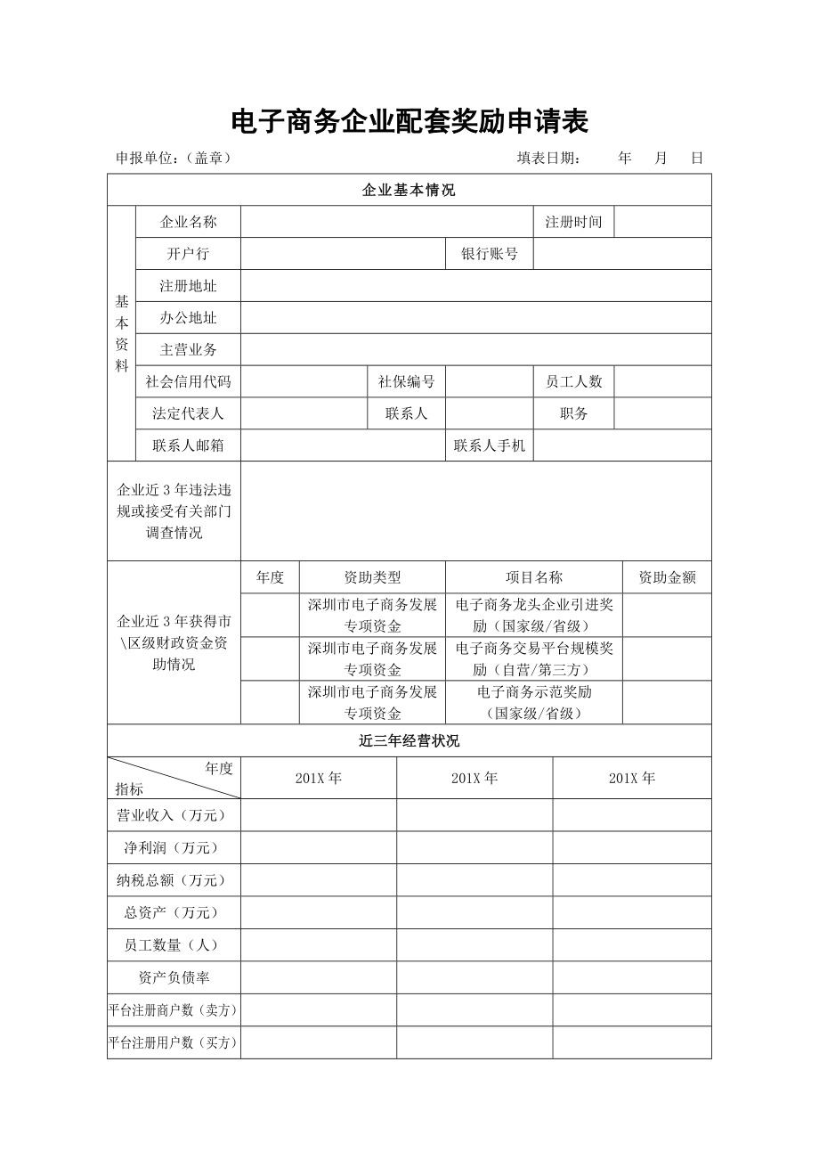 电子商务企业配套奖励申请表_第1页