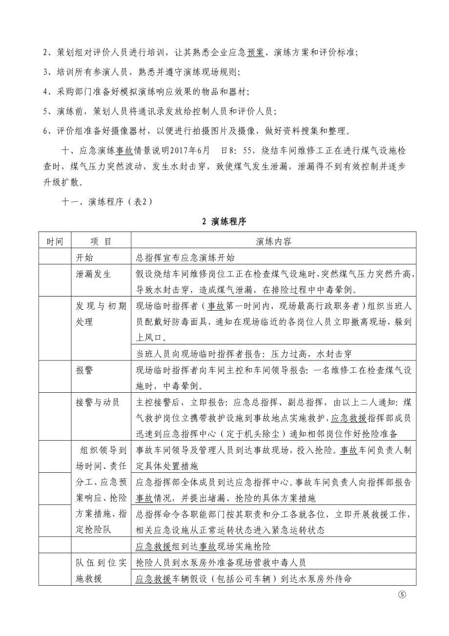 烧结车间 煤气事故演练方案参考模板范本_第5页