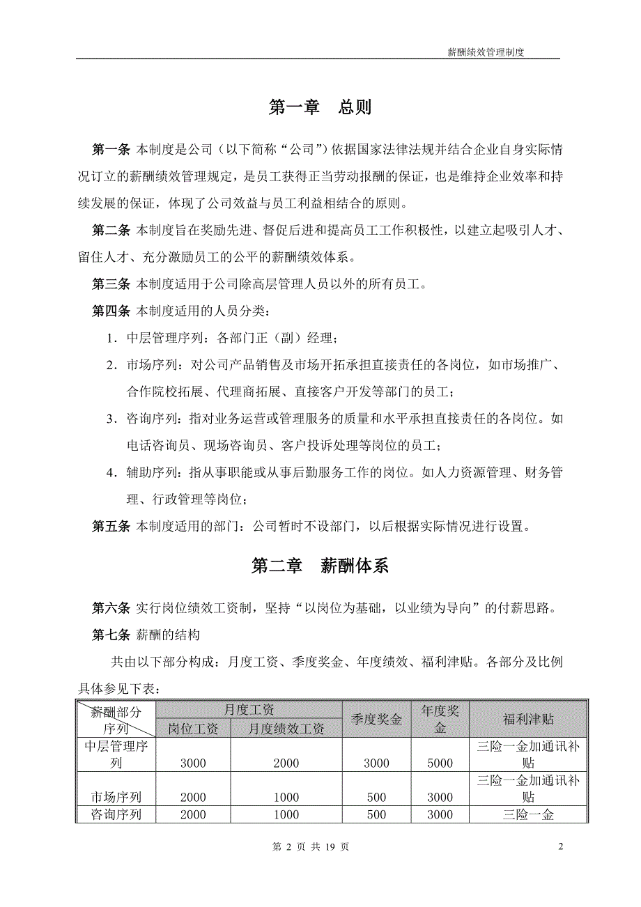 薪酬绩效管理制度参考模板范本_第2页