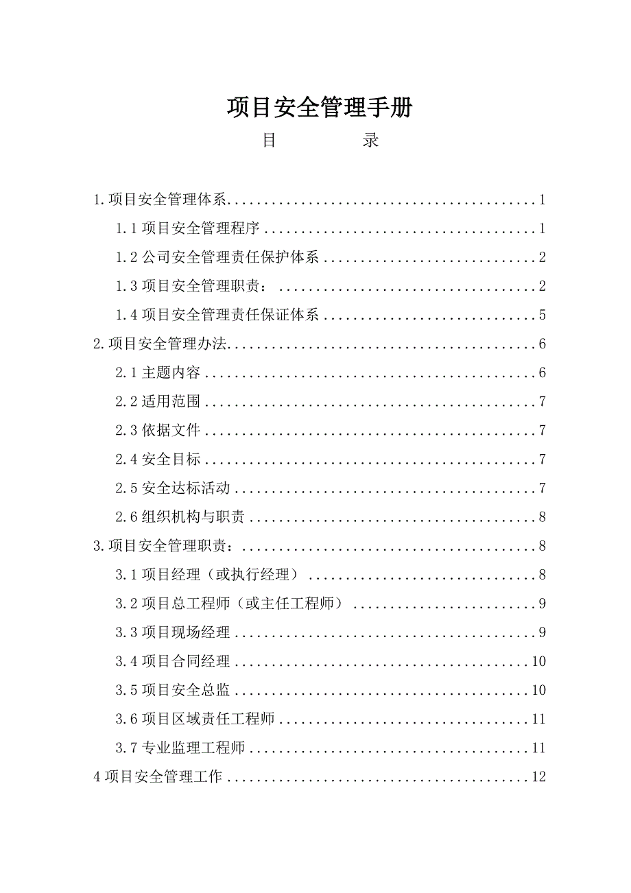 项目安全管理手册参考模板范本_第1页