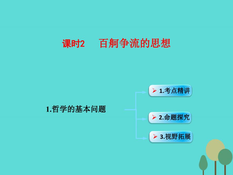 （全国通用Ⅱ）高考政治一轮复习 考点专题 模块4 单元13 课时2 百舸争流的思想 考点一 哲学的基本问题课件_第1页