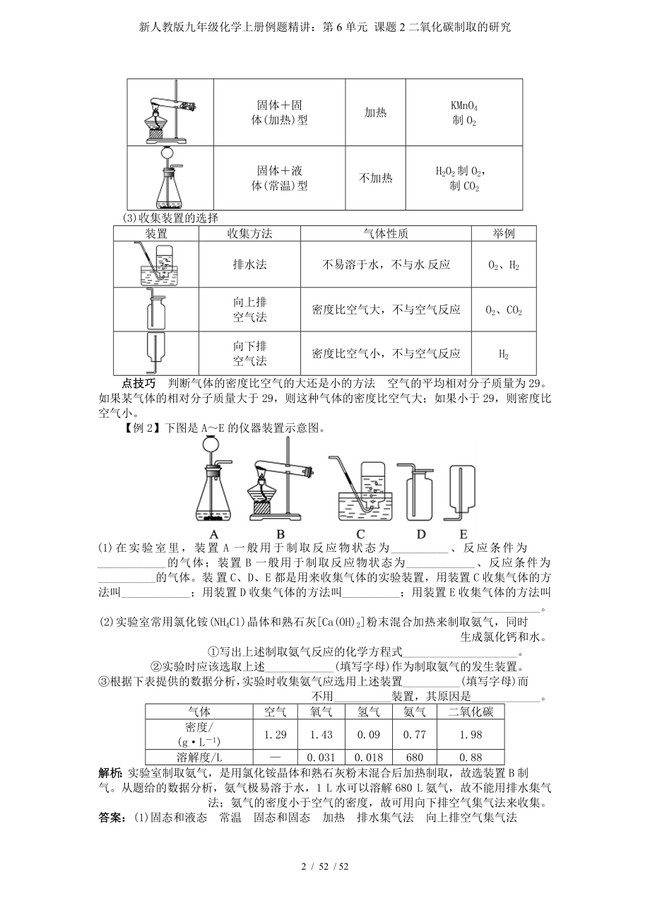 新人教版九年级化学上册例题精讲：第6单元 课题2二氧化碳制取的研究参考模板范本_第2页