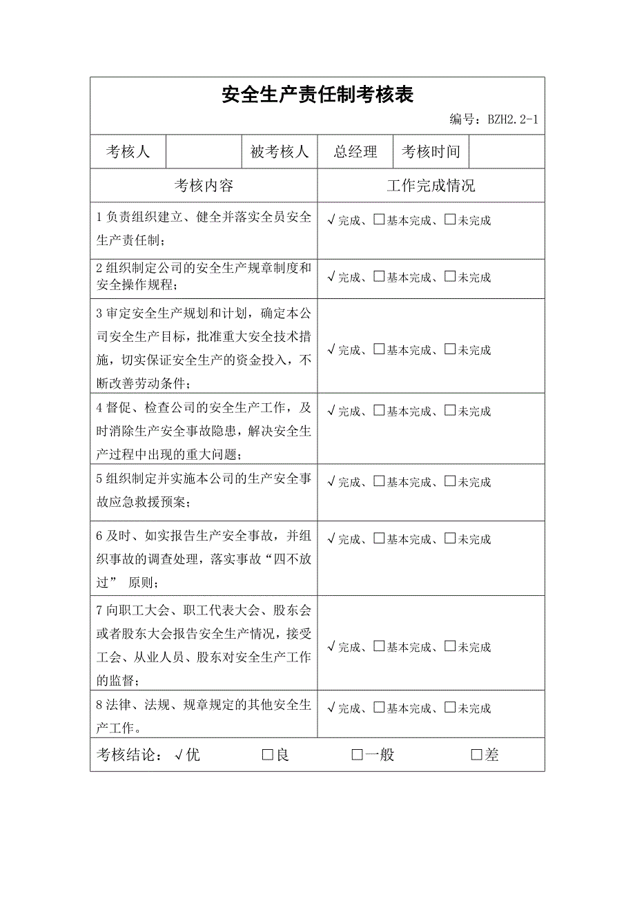 企业安全生产责任制全套考核表 (2)参考模板范本_第2页