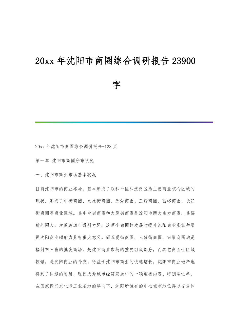 沈阳市商圈综合调研报告23900字_第1页