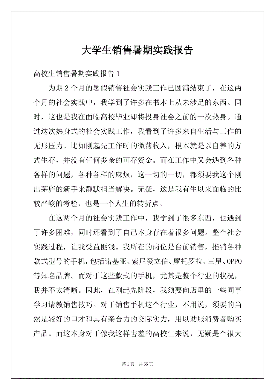 大学生销售暑期实践报告_第1页