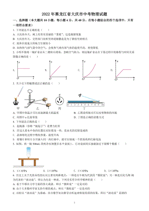 2022年黑龙江省大庆市中考物理试题（含答案解析）