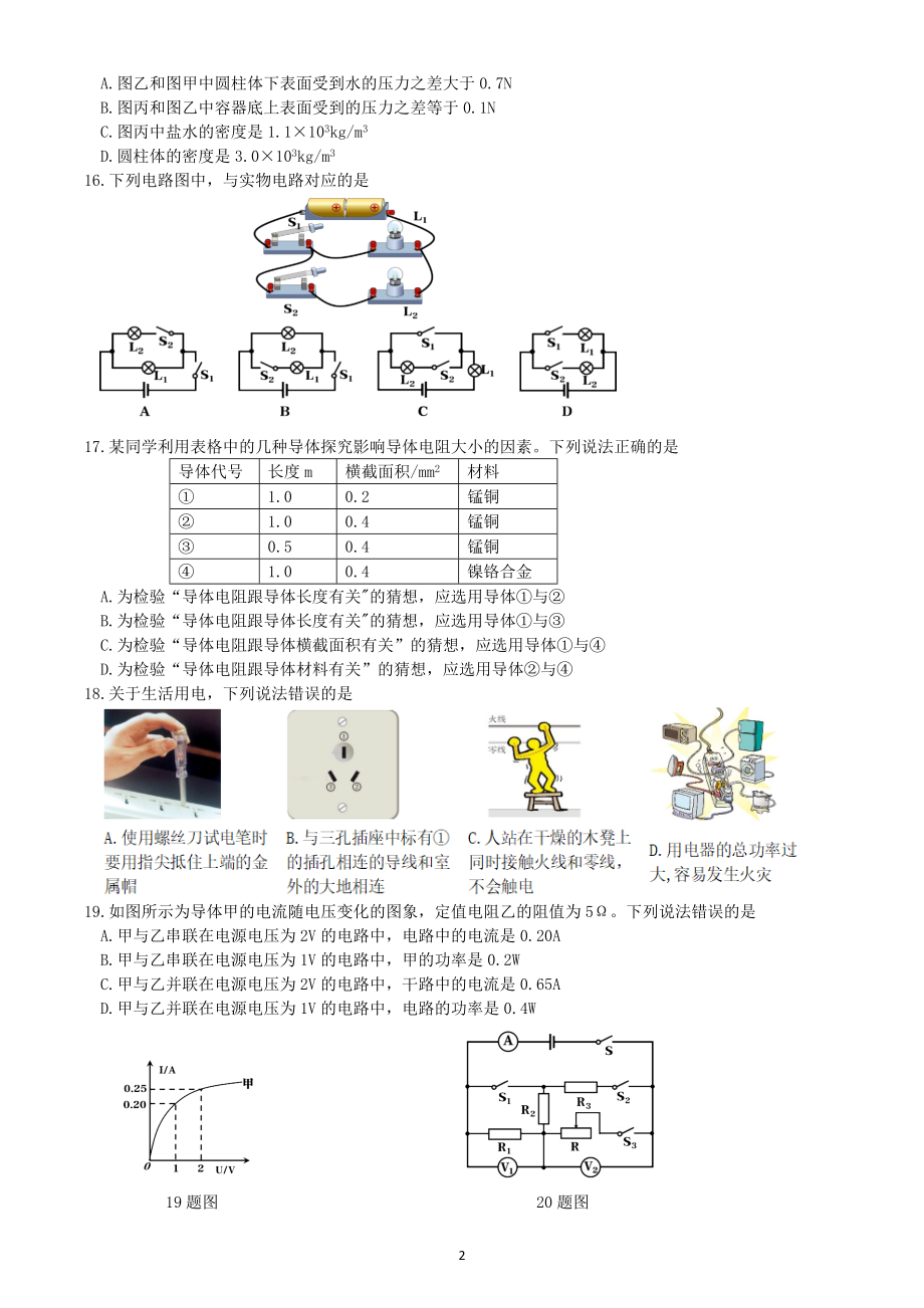 2022年湖北省武汉市中考物理试题（含答案）_第2页