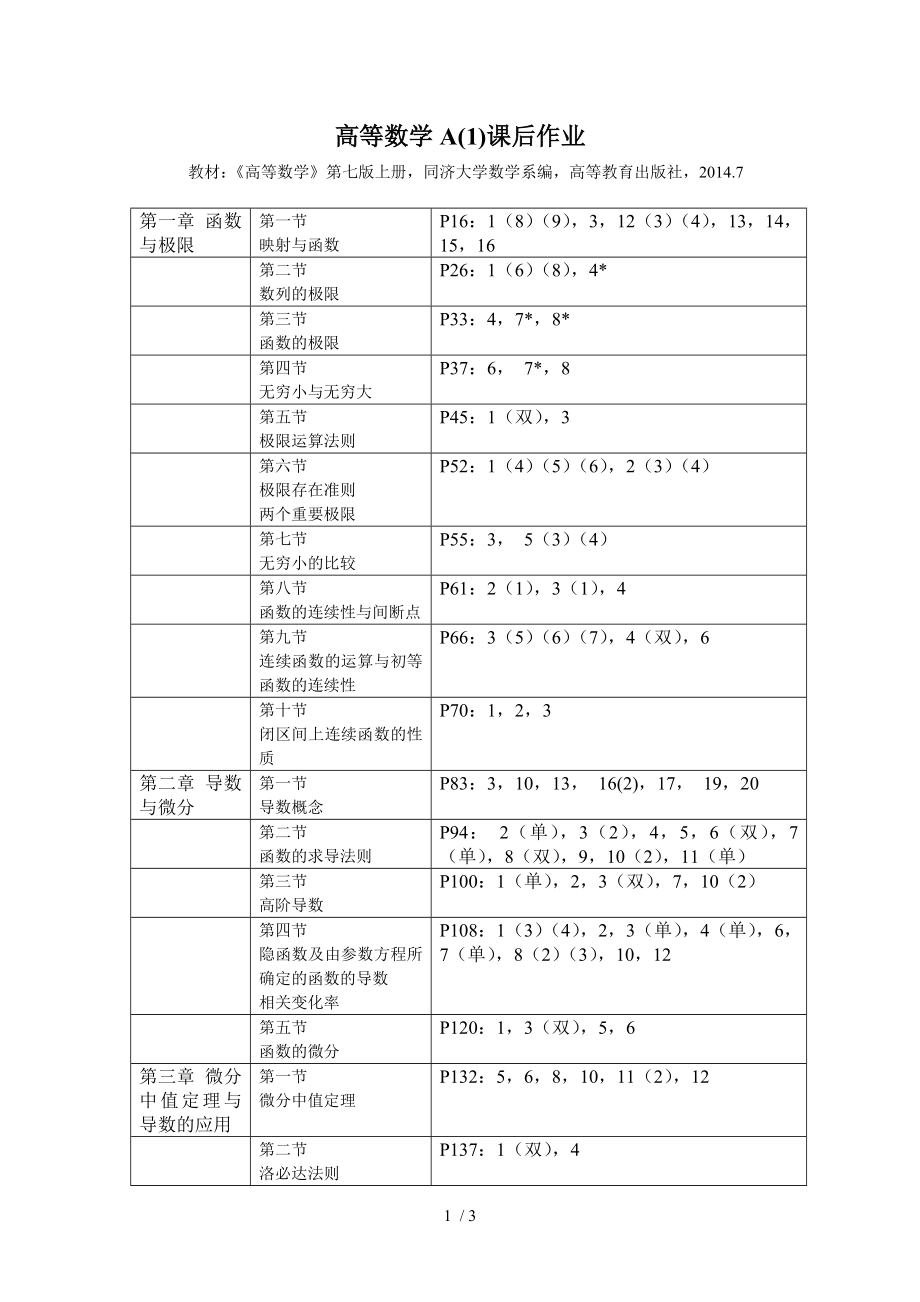 高等数学A(1)课后作业参考模板范本_第1页