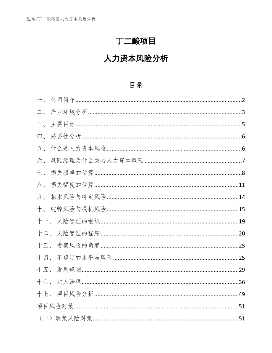 丁二酸项目人力资本风险分析_第1页