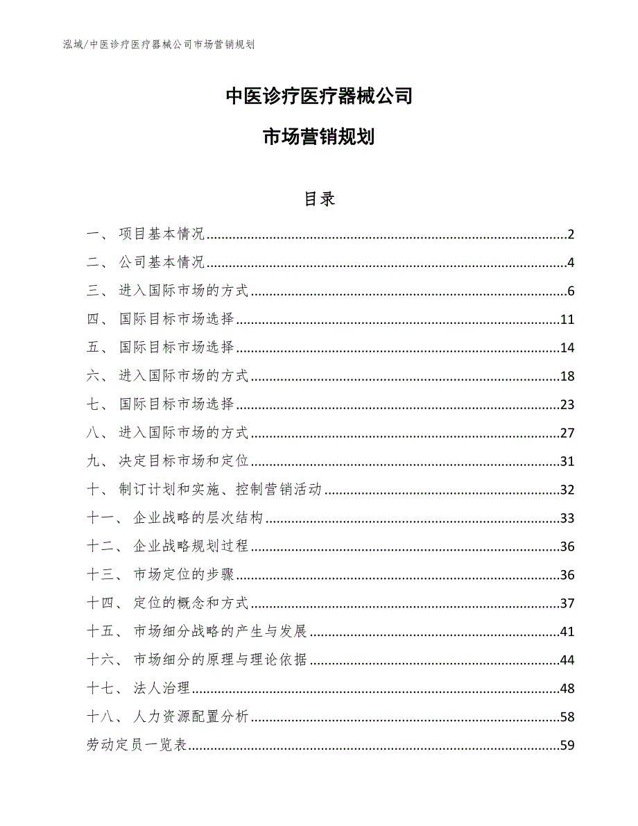 中医诊疗医疗器械公司市场营销规划（范文）_第1页