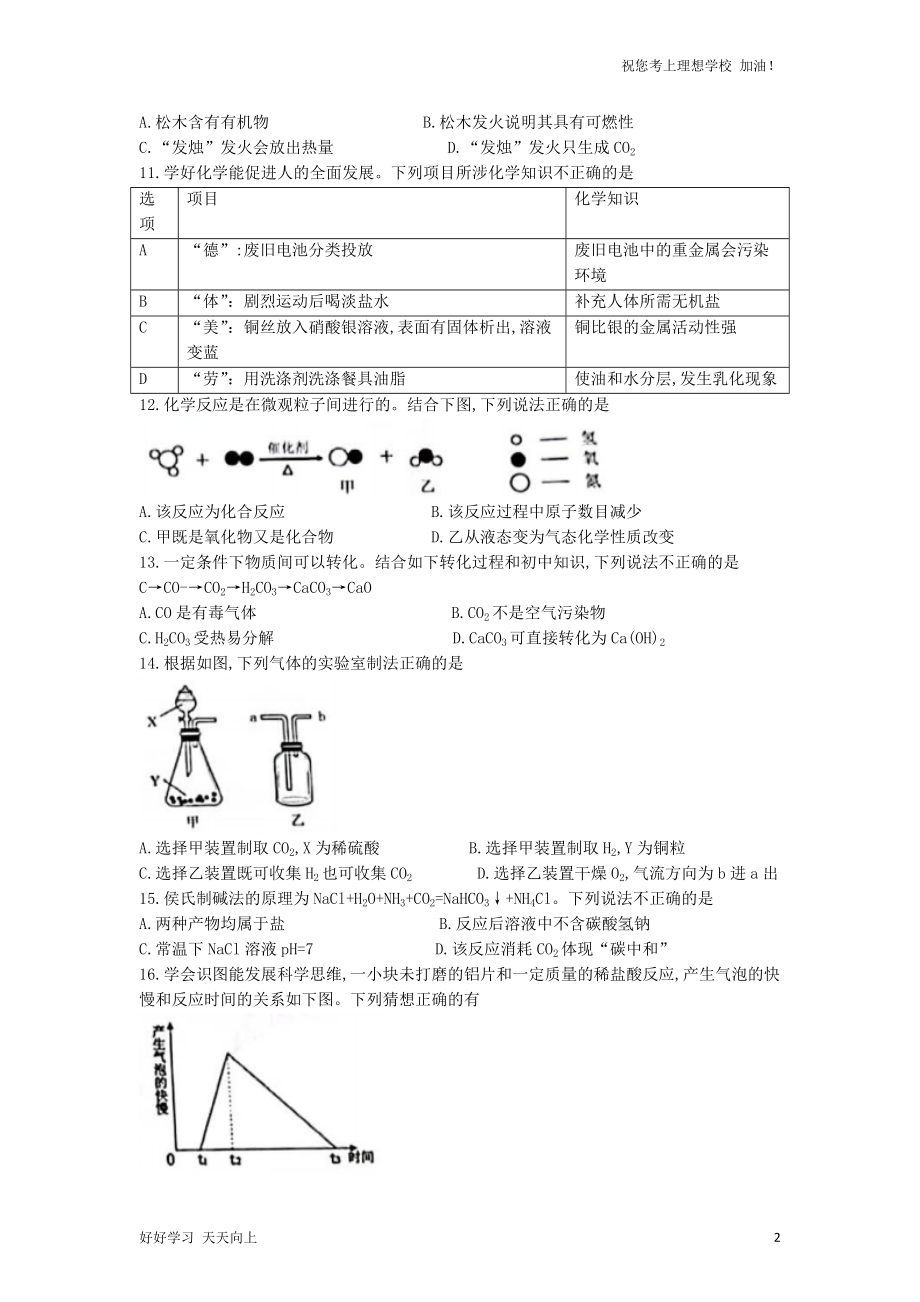 2022年重庆南川中考化学试题及答案(B卷)_第2页