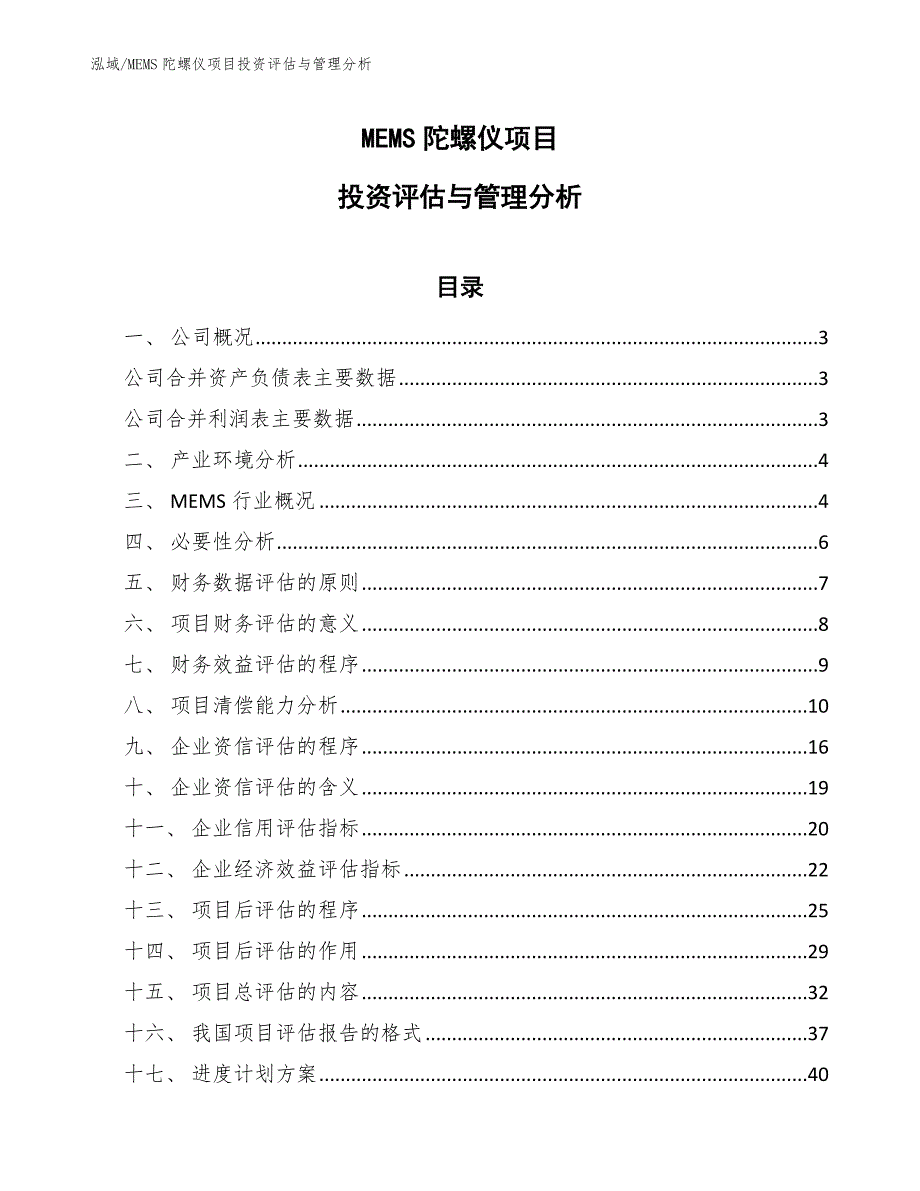 MEMS陀螺仪项目投资评估与管理分析（范文）_第1页