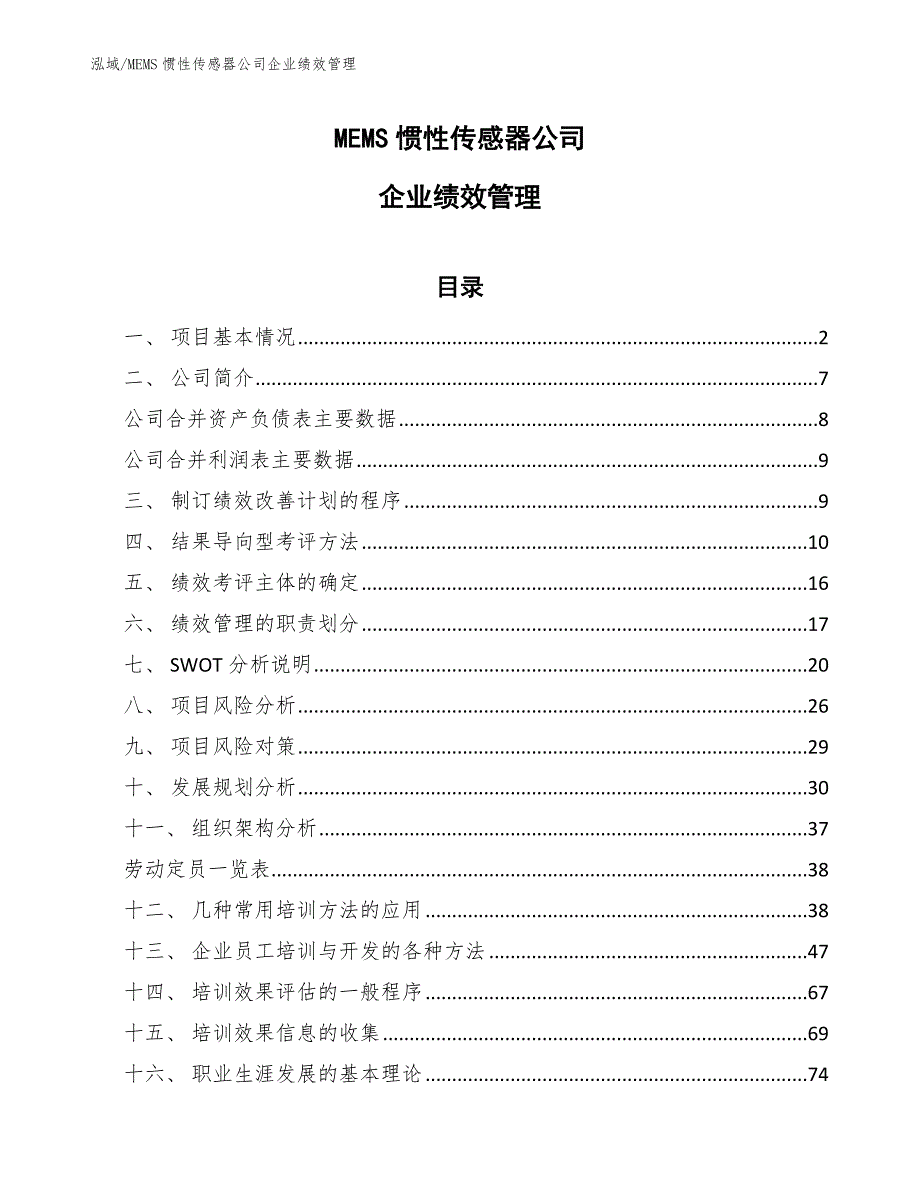 MEMS惯性传感器公司企业绩效管理（参考）_第1页