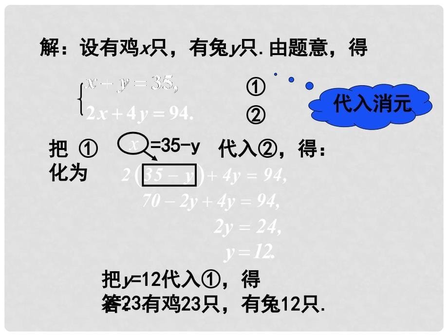 辽宁省锦州市实验学校八年级数学上册《5.3 应用二元一次方程组——鸡兔同笼》课件 （新版）北师大版_第5页