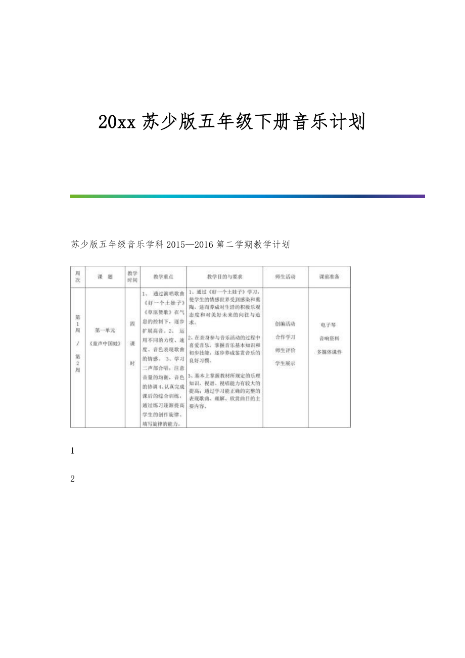 苏少版五年级下册音乐计划_第1页