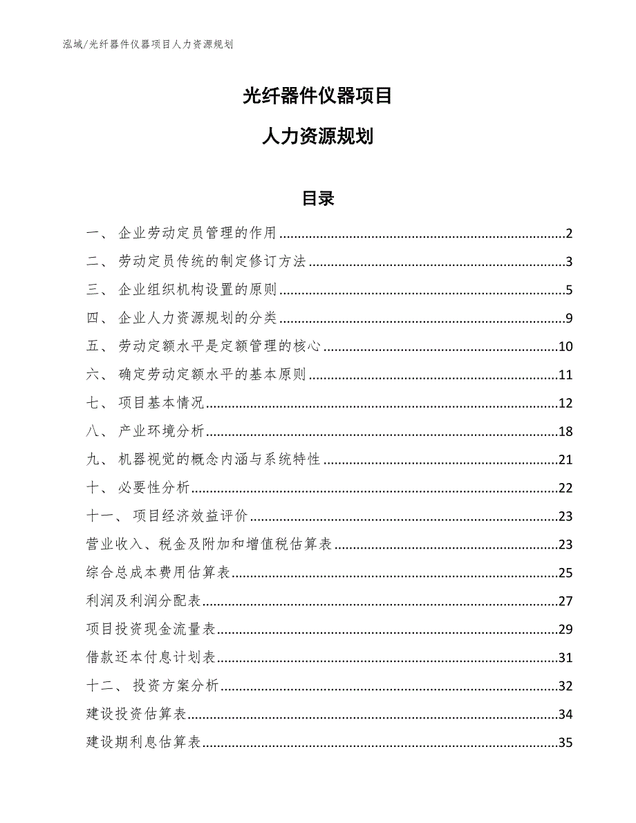 光纤器件仪器项目人力资源规划_参考_第1页