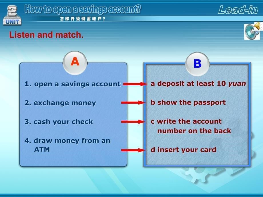 高教版中职英语基础模块 第3册Unit 2How to open a savings accountppt课件4_第5页