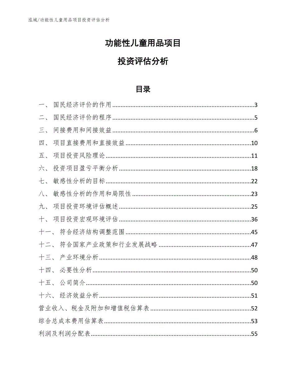 功能性儿童用品项目投资评估分析【范文】_第1页