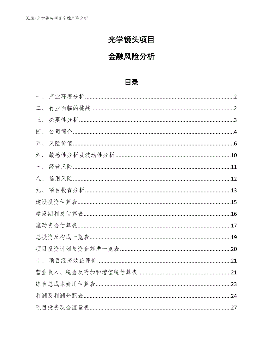 光学镜头项目金融风险分析_参考_第1页