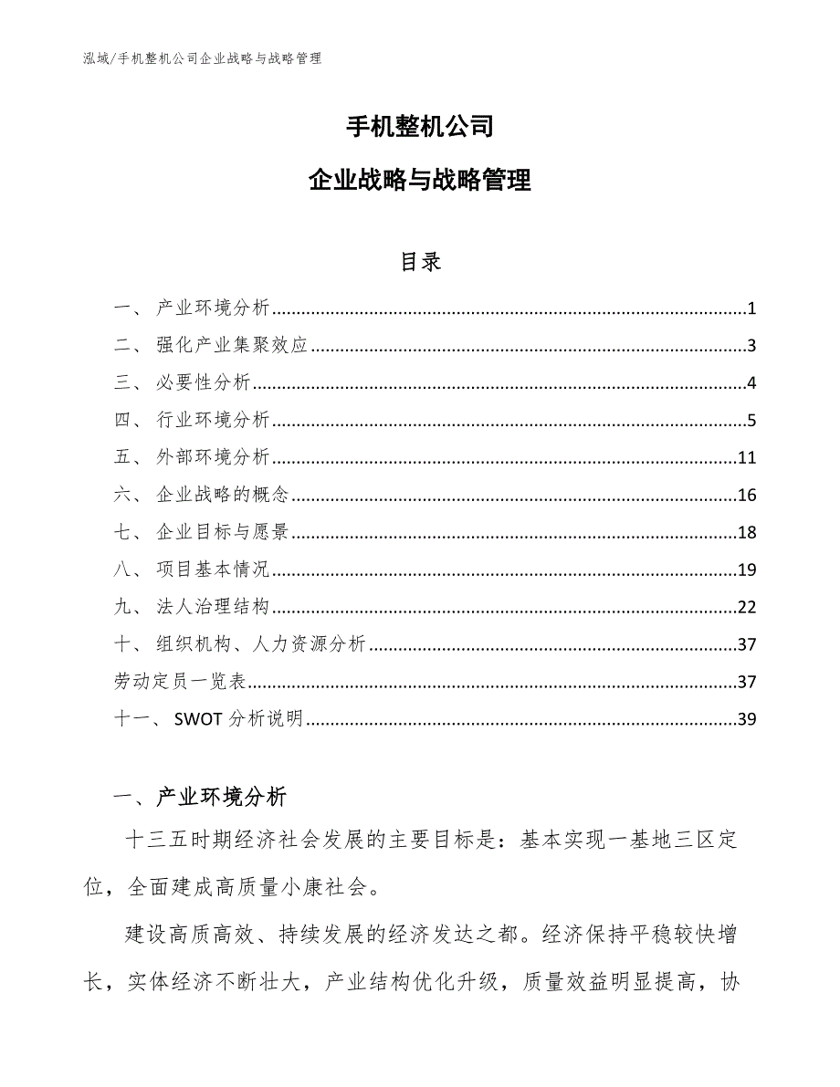 手机整机公司企业战略与战略管理（范文）_第1页