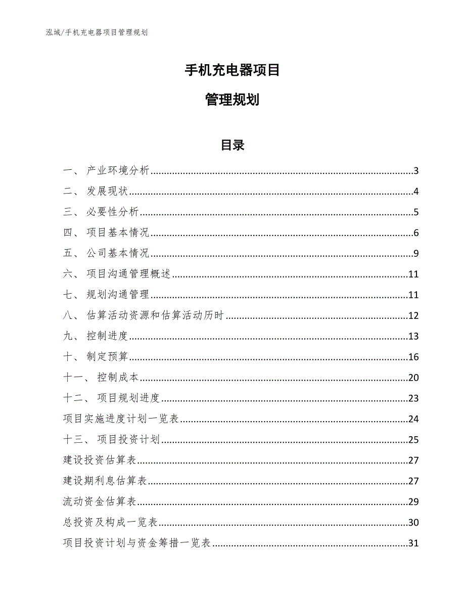 手机充电器项目管理规划_参考_第1页