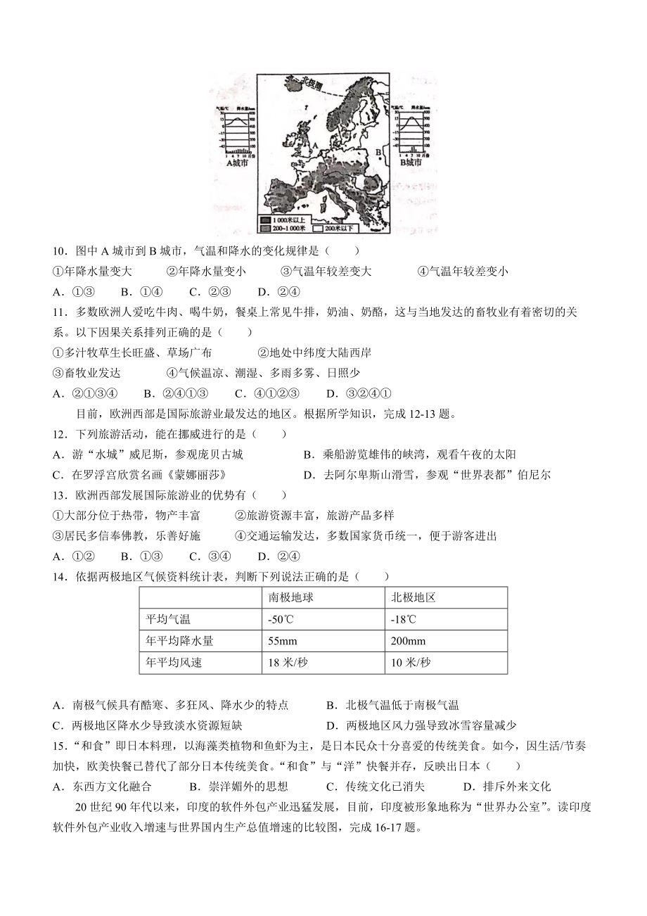 山东省德州市宁津县2021-2022学年七年级下学期期末地理试题 (word版含答案)_第3页