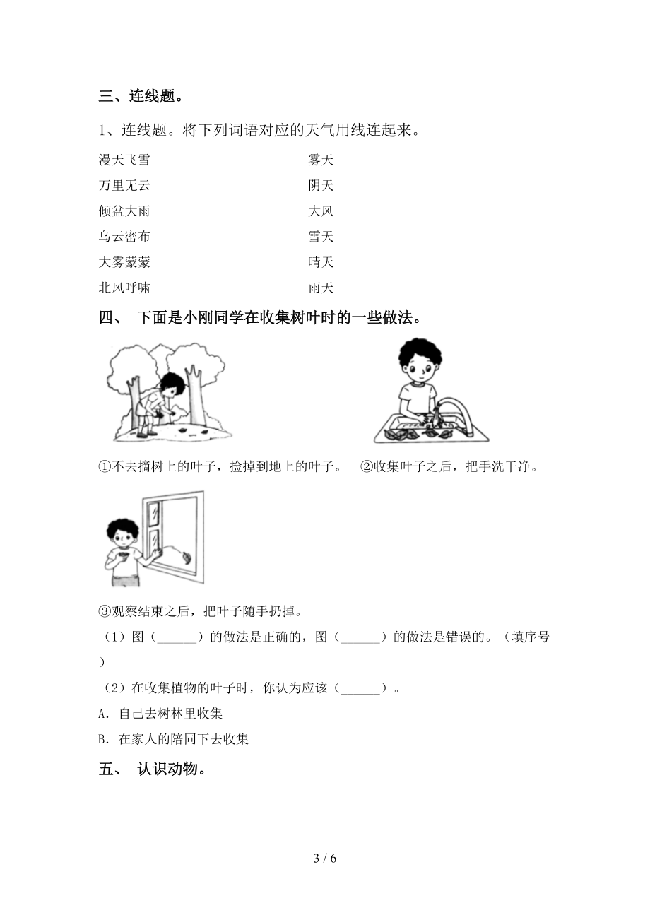 一年级《科学》上册第二次月考试卷【含答案】_第3页