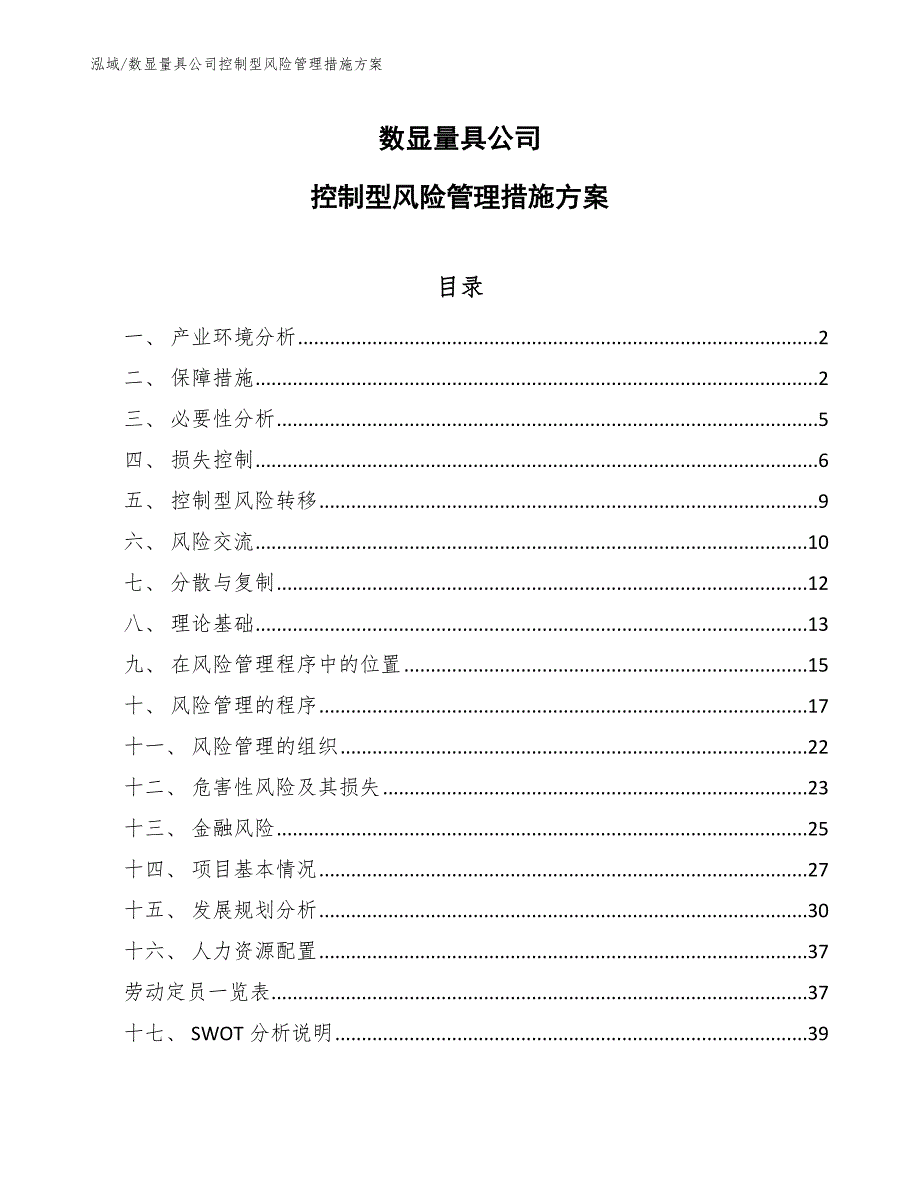 数显量具公司控制型风险管理措施方案_第1页