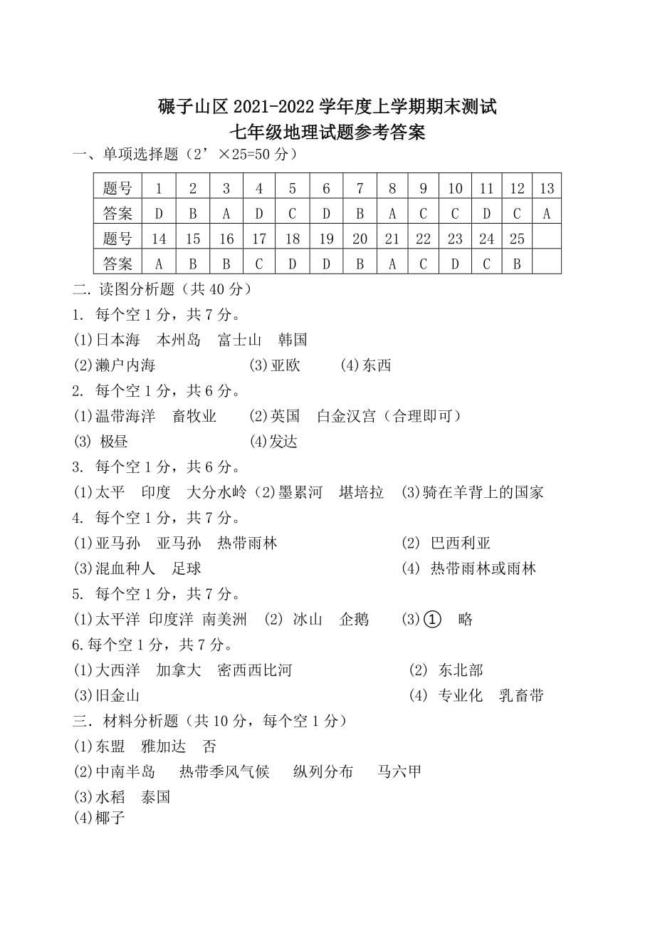 黑龙江省齐齐哈尔碾子山区2021-2022学年七年级下学期期末考试地理试题(word版含答案)_第5页