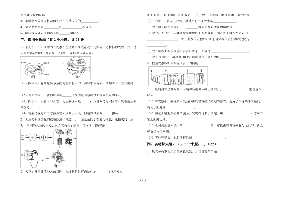 七年级生物(上册)期末质量检测题及答案_第3页