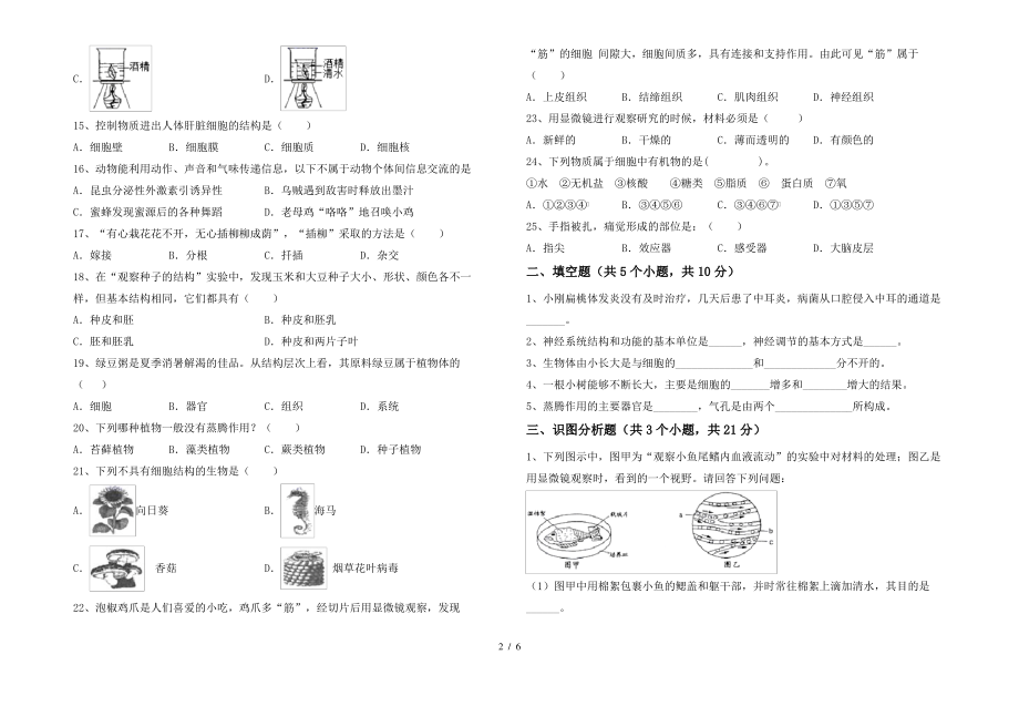 七年级生物上册期末测试卷(真题)_第2页