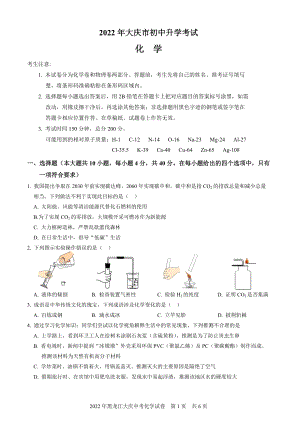 2022年黑龙江大庆中考化学试卷及答案