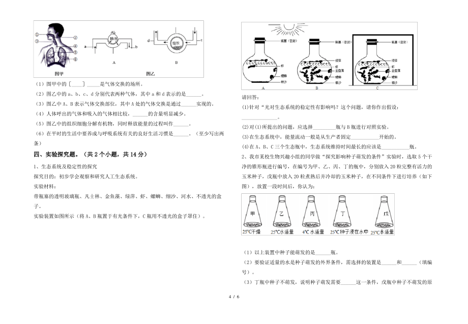 人教版七年级上册《生物》期末测试卷(学生专用)_第4页