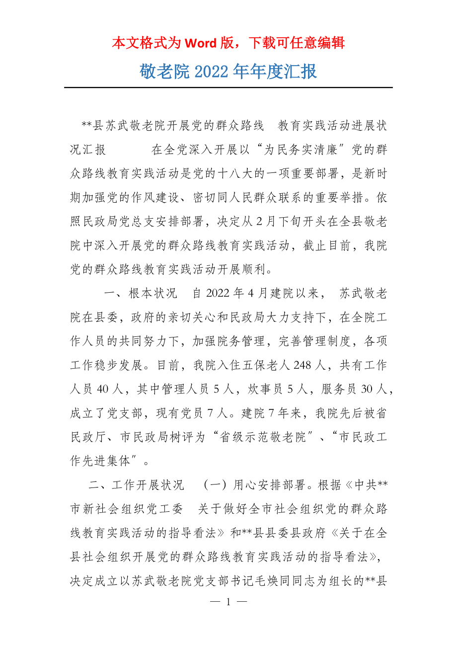 敬老院2022年年度汇报_第1页