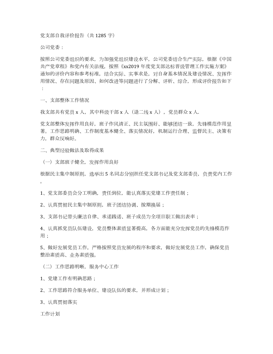 党支部自我评价报告（共1285字）_第1页