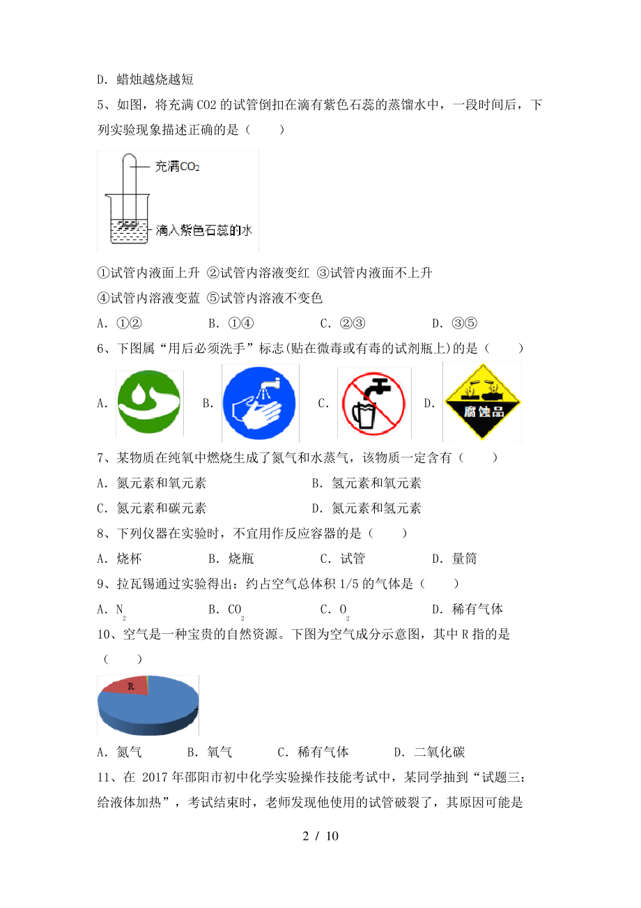 【人教版】八年级化学上册期末测试卷(带答案)_第2页