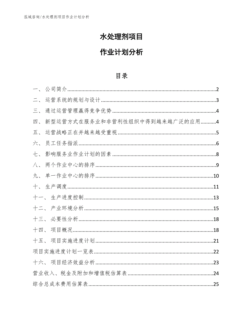 水处理剂项目作业计划分析_第1页