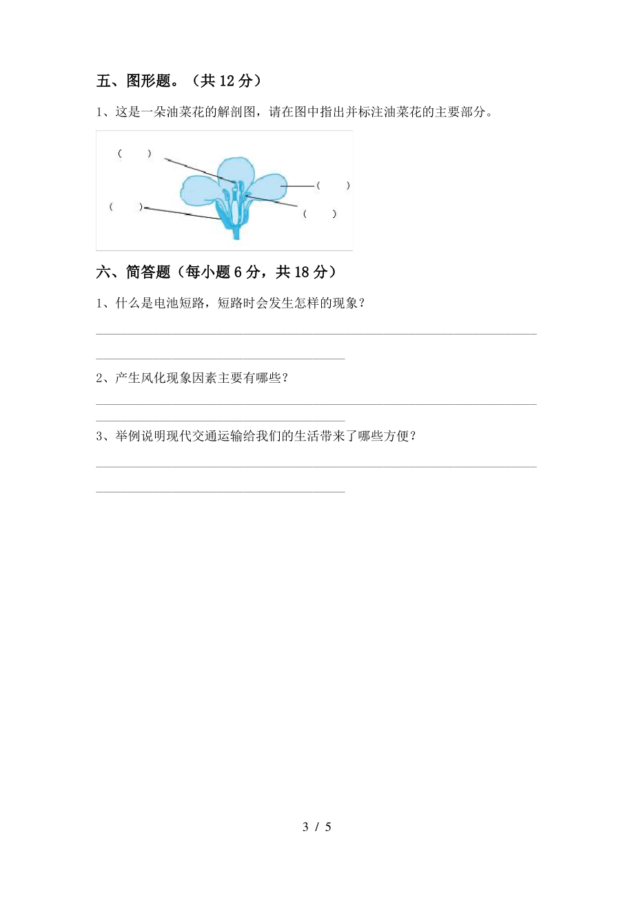 大象版四年级科学上册期中试卷(及参考答案)_第3页