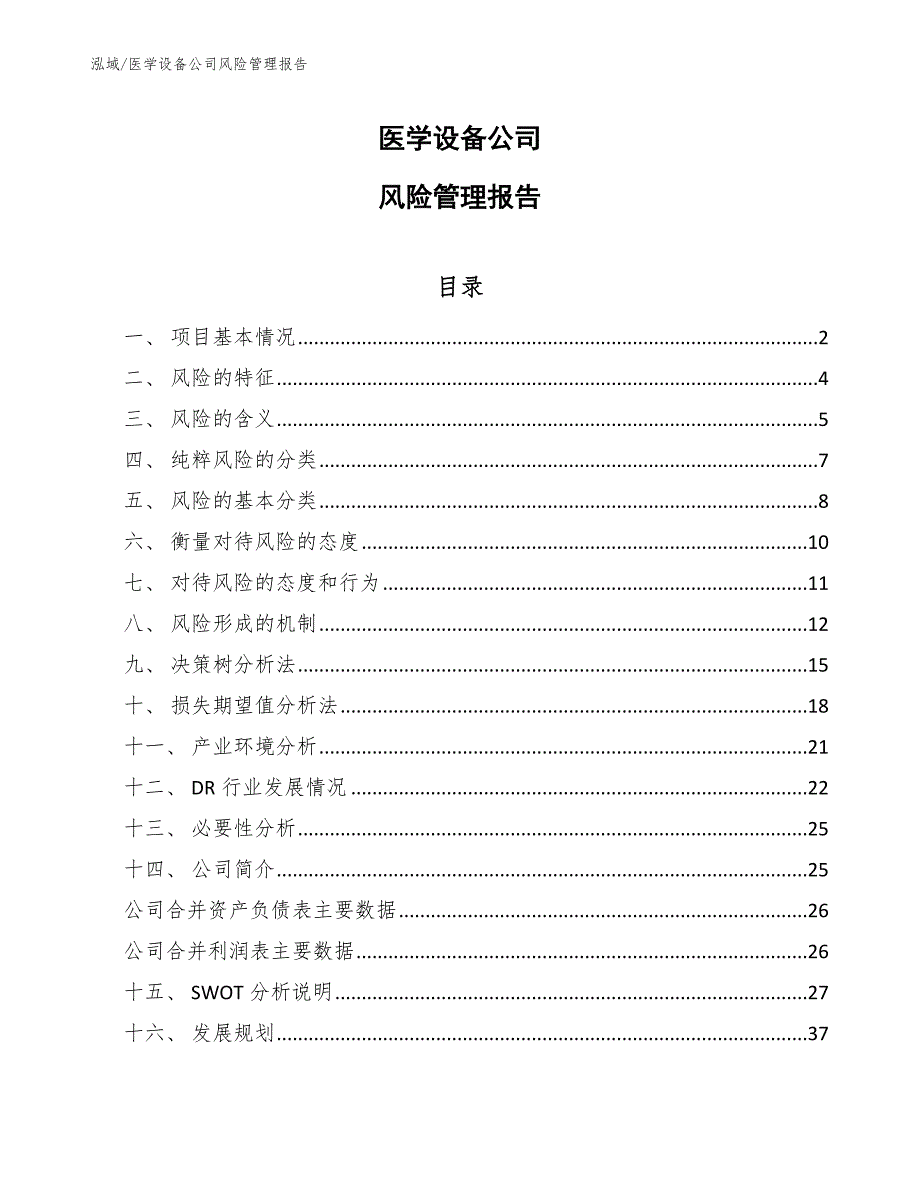 医学设备公司风险管理报告_第1页