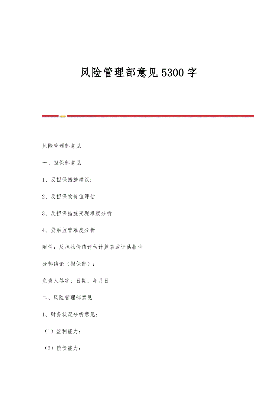 风险管理部意见5300字_第1页